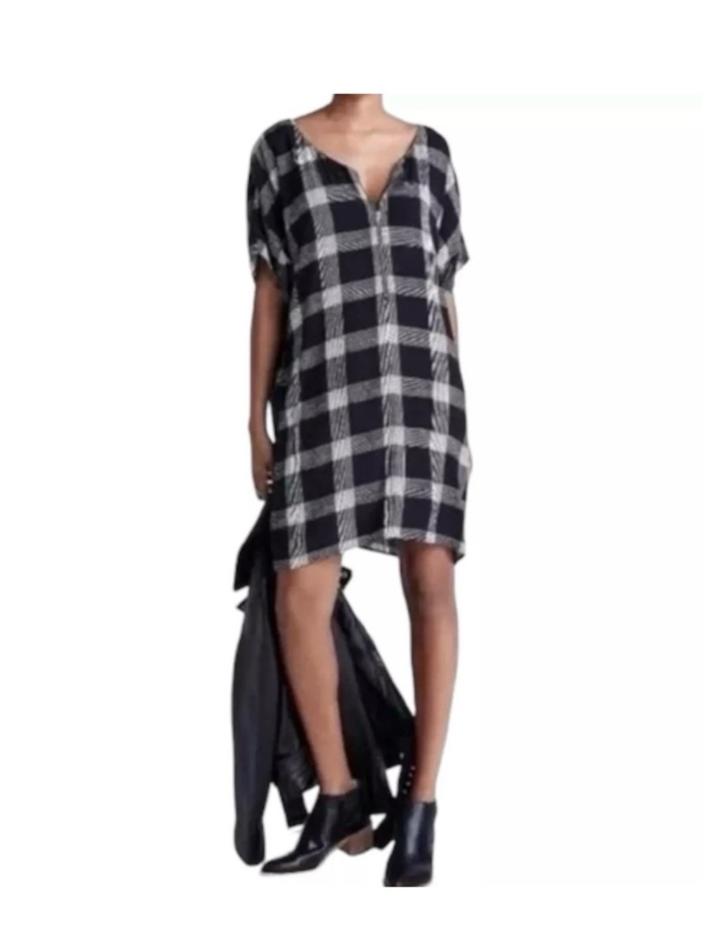 Madewell Black & White Plaid Zip-Front Mini Dress